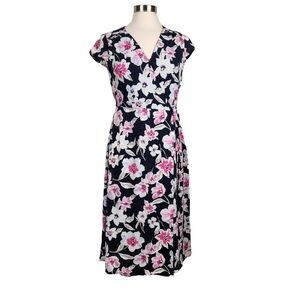 Banana Republic Factory Floral Midi V-Neck Adjustable True Wrap Dress Size 4